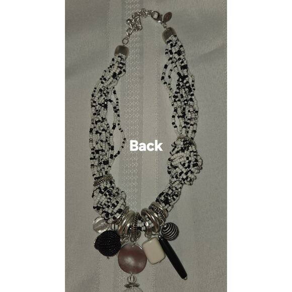 Chicos Black White Beaded Statement Necklace Small beads Costume 20" Indian - Picture 6 of 11